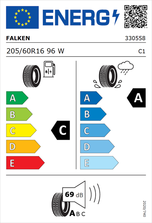 Tyre Label for Falken Ziex  ZE310 Ecorun 205/60R16 96W