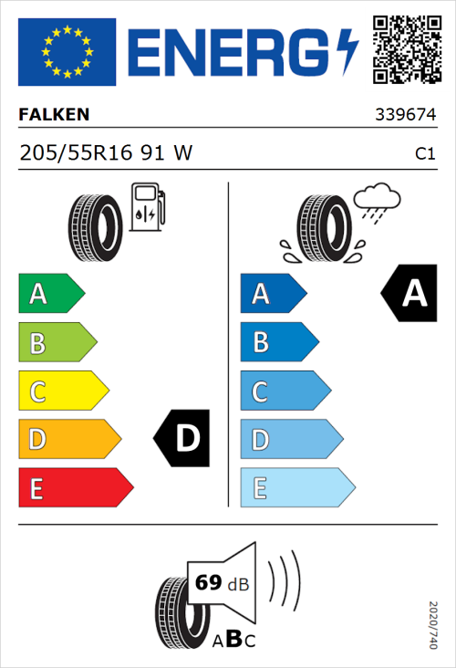 Tyre Label for Falken Ziex  ZE310 Ecorun 205/55R16 91W
